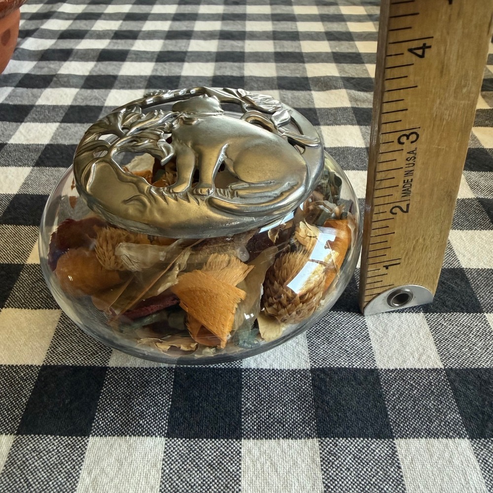Seagull Pewter Potpourri Jar Cat Floral Lid Vintage 1988 Silver Clear Excellent - Picture 4 of 9